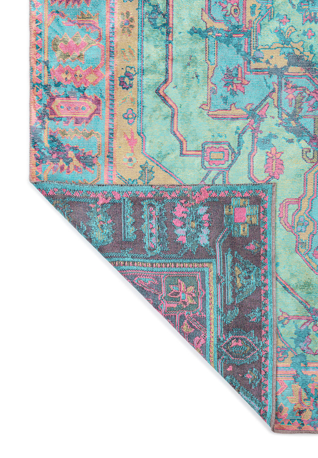 MONARCH ERA PETROL - TURQUOISE - OLIVE GREEN - PINK RUG - 3