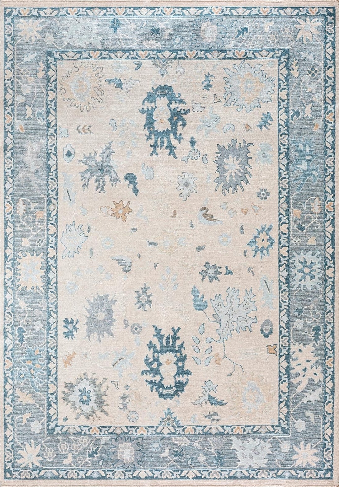 VIVIENNE LIGHT CREAM - PETROL - BLUE - ICE BLUE - CREAM - DARK BEIGE RUG - 1