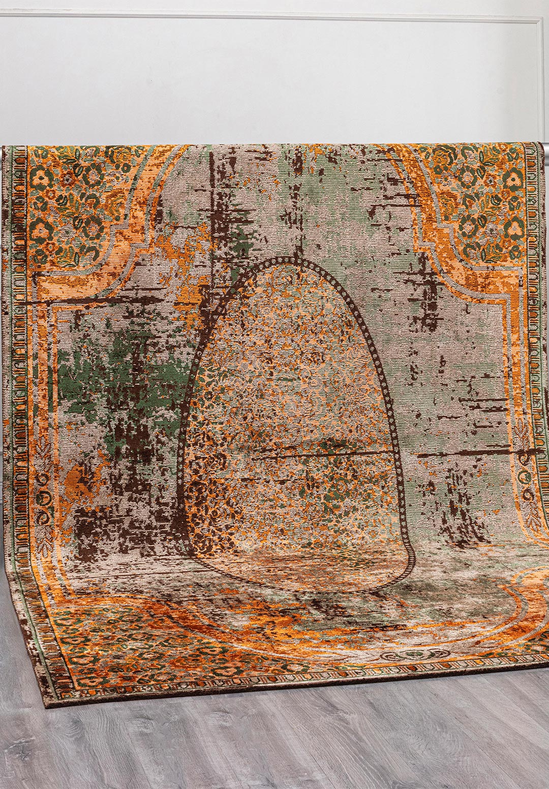 LEGACY CREAM - ORANGE - FOREST GREEN - DARK BROWN RUG - 4