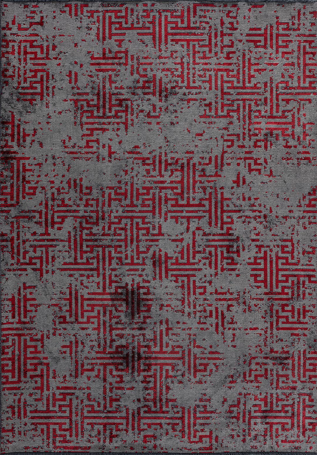 LABYRINTH GREY - RED RUG
