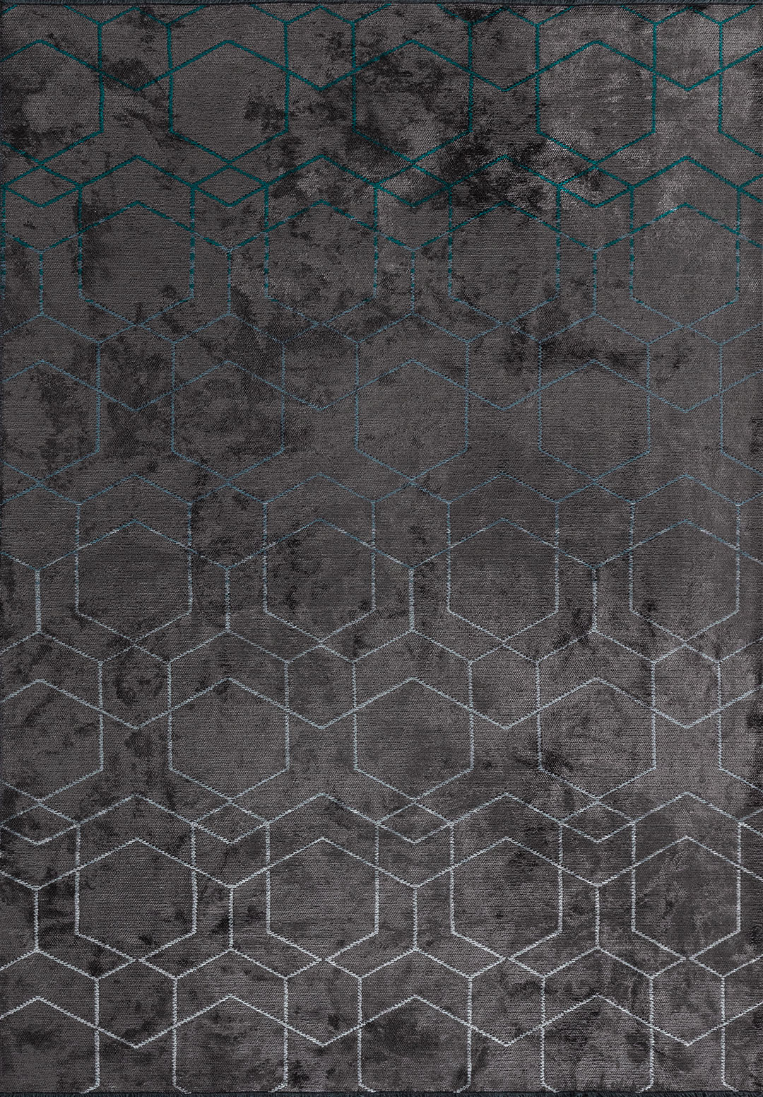 HONEYCOMB DARK TURQUOISE - PETROL - BLUE - ICE BLUE - CHARCOAL RUG - 1