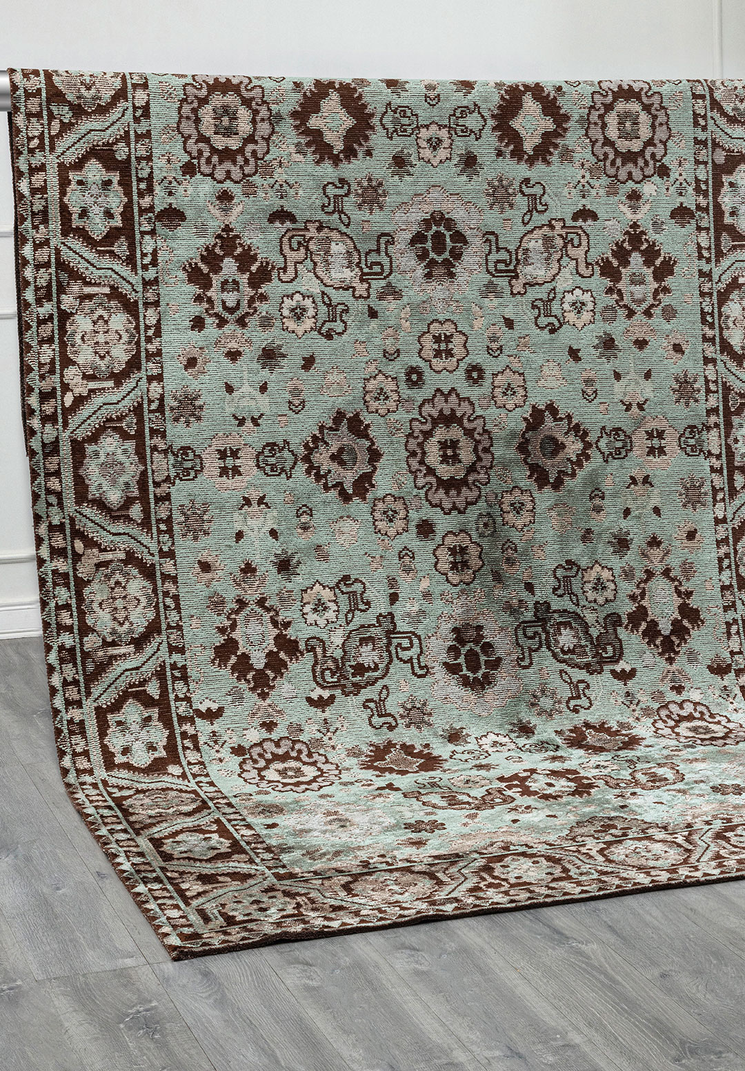 EVANGELINE RIVER GREEN - DARK BROWN - BEIGE - CREAM - ICE BLUE - GREY RUG - 4