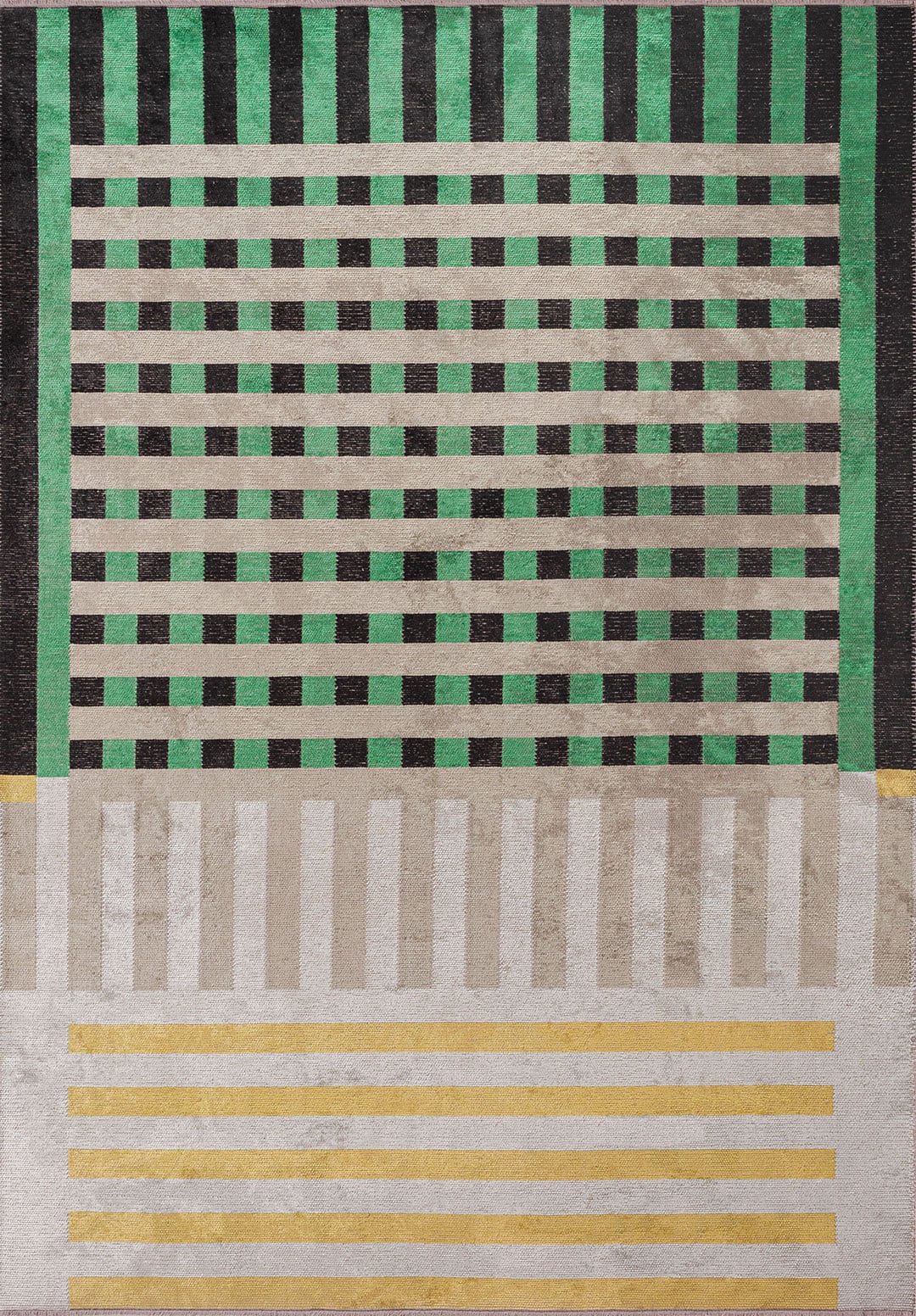 DECO BLACK - NOUGAT - GRASS GREEN - GOLD - BONE RUG - 1